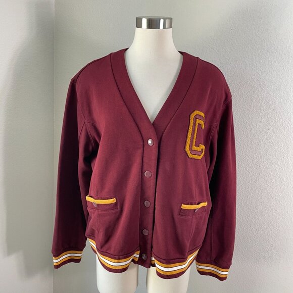 Coach Womens XL Burgundy Varsity Letterman Cardigan Jacket Preppy Academia - Picture 1 of 12